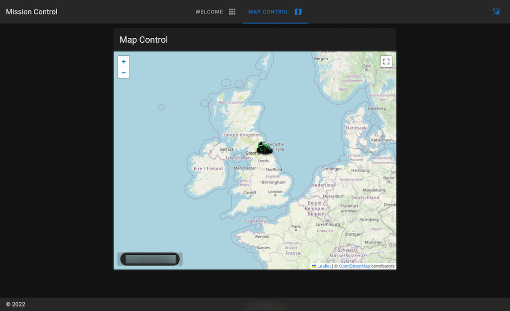 A map on a black background with a car on it